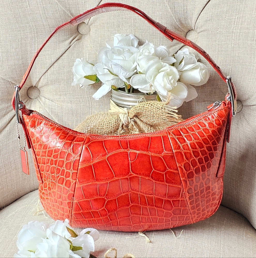 Vintage Coach Limited Edition Genuine Lizard Skin Bag Purse # 8390 ( Coral ) - Picture 2 of 16